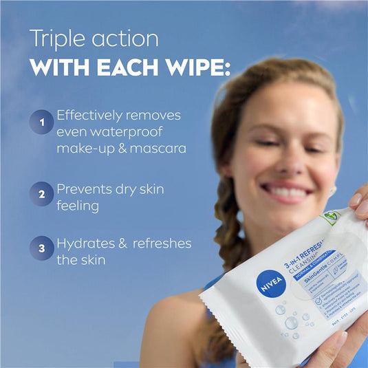 NIVEA 3in1 Refreshing Cleansing Normal & Combination Skin Wipes 7 Pack