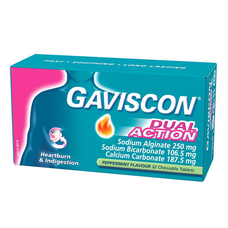 Load image into Gallery viewer, Gaviscon Dual Action Chewable Tablets Peppermint Heartburn &amp; Indigestion Relief 32 Pack
