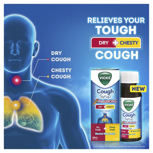 Vicks Cough Syrup Xtra Strong Dry + Chesty 200ml