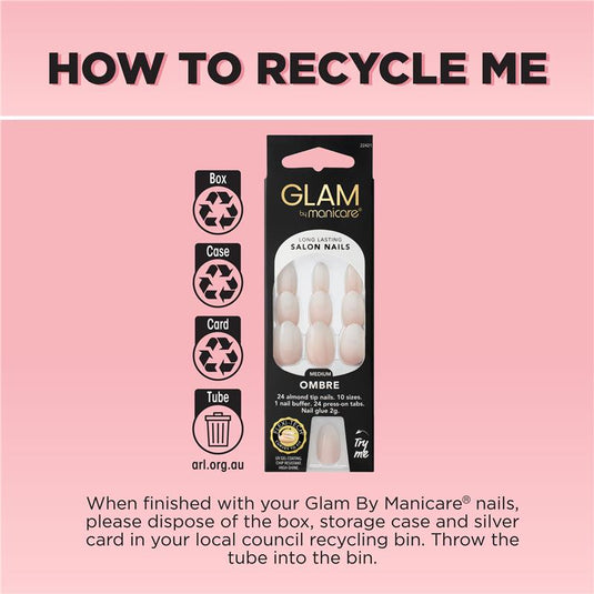 Glam By Manicare Press On Nails Ombre Medium Almond Fashion Kit