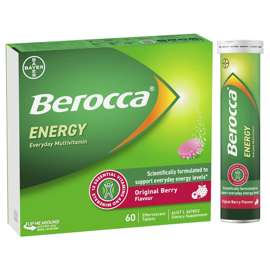 Berocca Energy Original Berry 60 Effervescent Tablets Exclusive Size