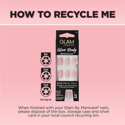 Glam By Manicare Glam Ready Pre-Glued Nails Rose Petal Jelly 30 Pieces