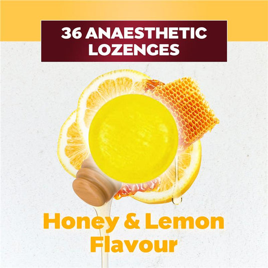 Betadine Sore Throat Lozenges Anaesthetic Honey & Lemon Flavour 36 Pack