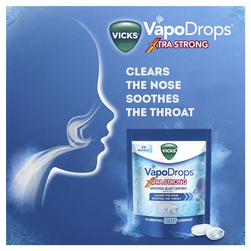 Load image into Gallery viewer, Vicks VapoDrops Xtra Strong Menthol Blast 16 Lozenges
