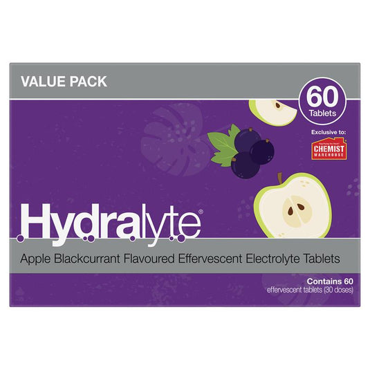 Hydralyte Electrolyte Effervescent Apple Blackcurrant 60 Tablets Exclusive Size