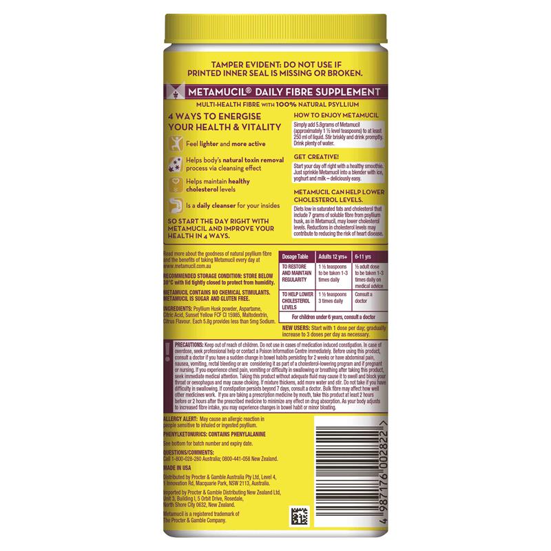 Load image into Gallery viewer, Metamucil Fibre Supplement Smooth Texture Lemon-Lime Flavour 72 doses 425g
