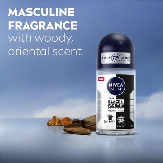 NIVEA MEN Black & White Invisible Roll On Deodorant 72H Protection 50ml