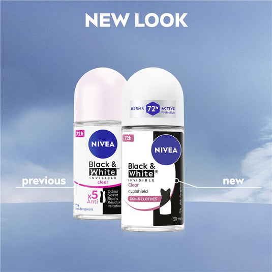 NIVEA Black & White Invisible Clear Roll On Deodorant 72H Protection 50ml