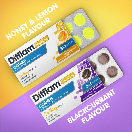 Difflam Soothing Cough + Sore Throat + Blocked Nose Honey Lemon 32 Lozenges