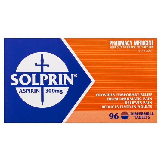 Solprin Pain and Fever Relief Dispersible Tablets 300mg Aspirin 96 Pack