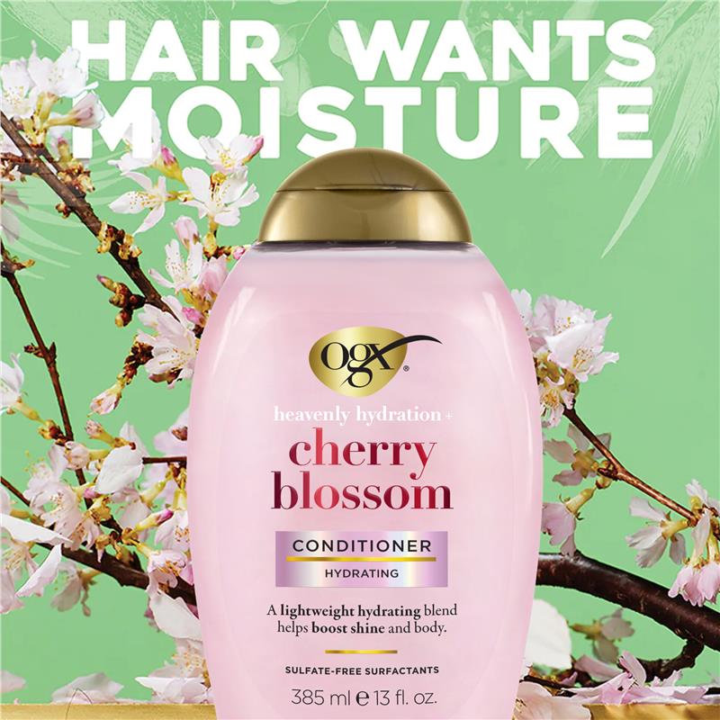Load image into Gallery viewer, Ogx Heavenly Hydration + Shine Cherry Blossom Conditioner For Thin And Fine Hair 385mL
