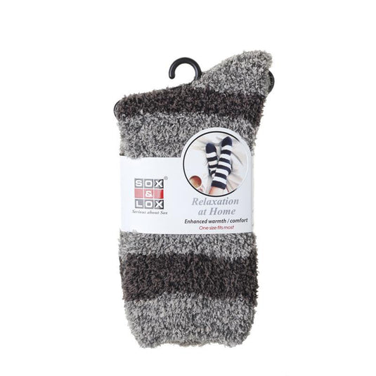 Adults Bed Socks Stripe Brown and Grey