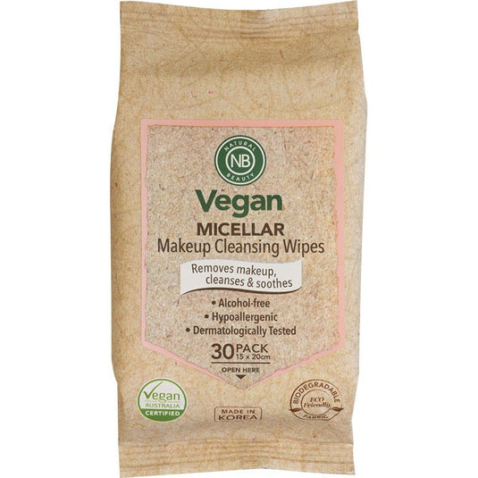 Natural Beauty Vegan Micellar Makeup Remover Wipes 30 Pack