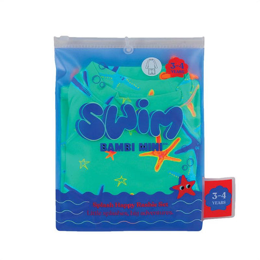 Bambi Mini Co. x SWIM - Kids Splash Happy Rashie and Pant set - Green Starfish Print - 3 - 4 Years