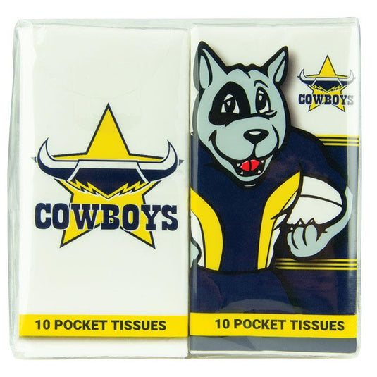 NRL Mascot Pocket Tissues Cowboys 4 Pack