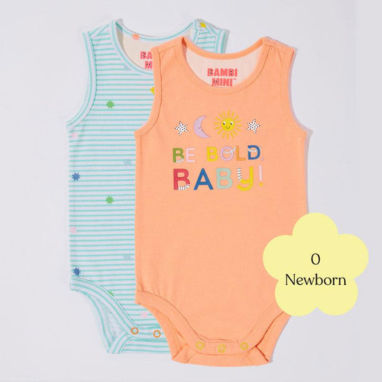 Bambi Mini Co. Supersinglet Bodysuit 0 Newborn Salmon and Beach Glass stripes 2 Pack