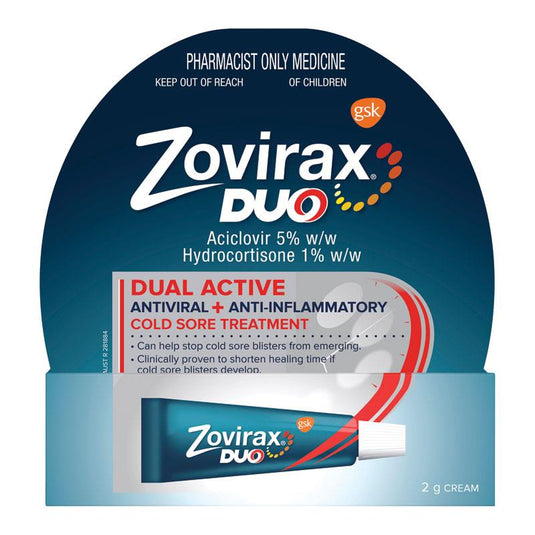 Zovirax Duo Cold Sore Cream Tube 2g - Aciclovir + Hydrocortisone (S3)