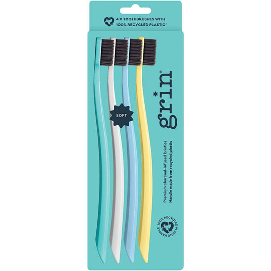 Grin Recycled Toothbrush Soft Summer Beach 4 Pack