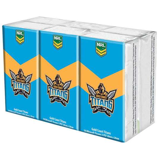 NRL Pocket Tissues Gold Coast Titans 6 Pack