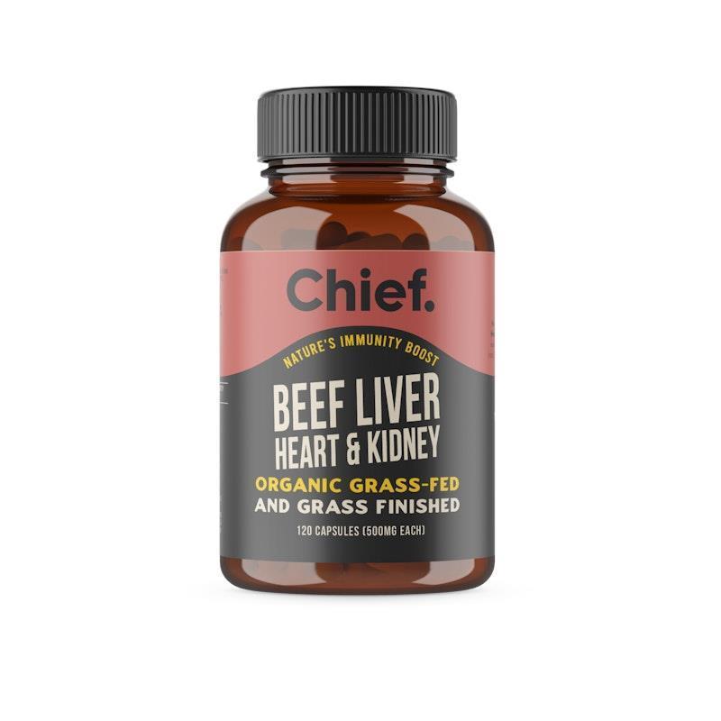 Load image into Gallery viewer, Chief Organic Beef Liver, Heart &amp; Kidney (Immunity) 120 Capsules
