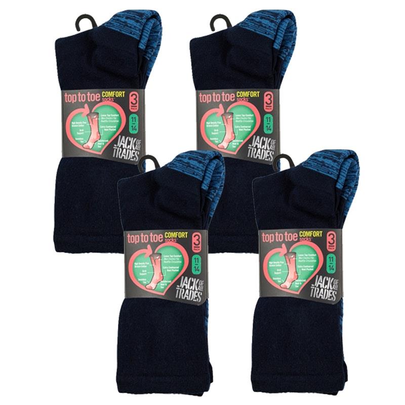 Load image into Gallery viewer, Jack of All Trades 12 Pairs of Men's Top to Toe Comfort Socks - Navy Size 11-14
