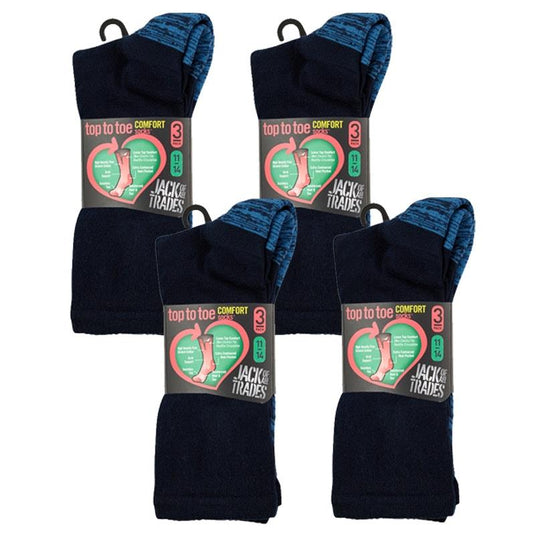 Jack of All Trades 12 Pairs of Men's Top to Toe Comfort Socks - Navy Size 11-14