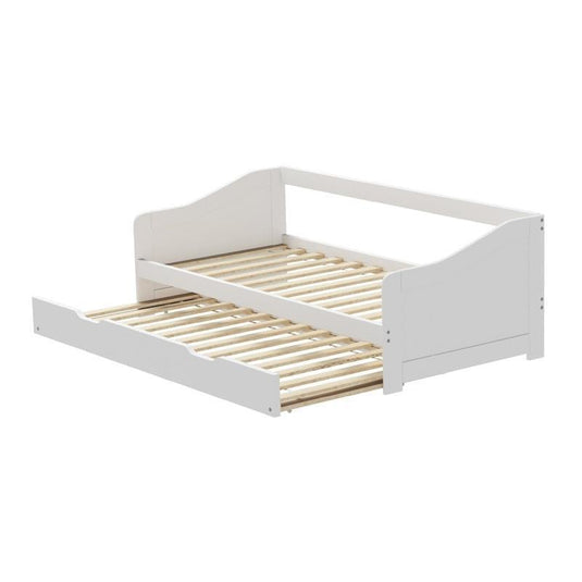 Oikiture Trundle Bed Frame Daybed Single Size Base Timber Wooden Single Beds x2 White
