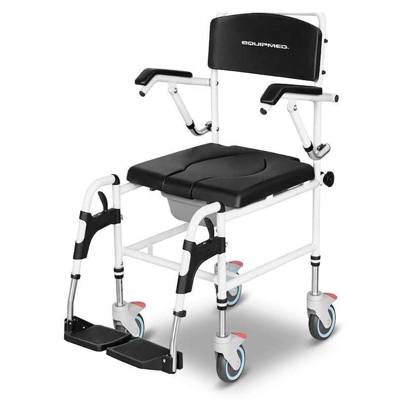 Load image into Gallery viewer, Equipmed Commode Shower Chair with Wheels Black
