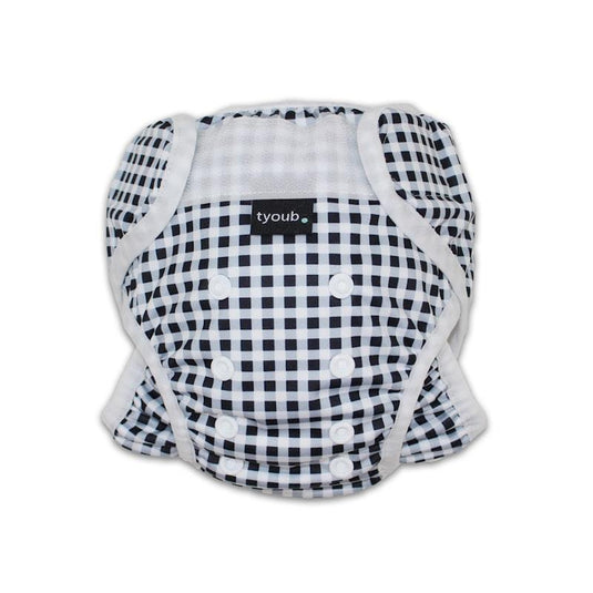 tyoub Adjustable Reusable Swim Nappy and Wet Bag - Black White Gingham Check One Size