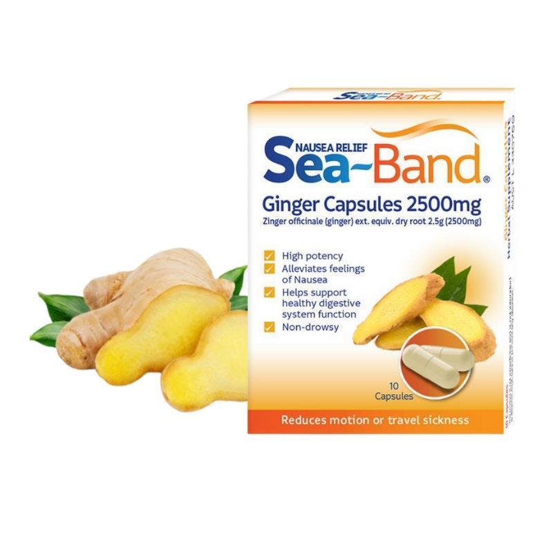 Load image into Gallery viewer, Seaband Nausea Relief Ginger Capsules 2500mg 10 Capsules
