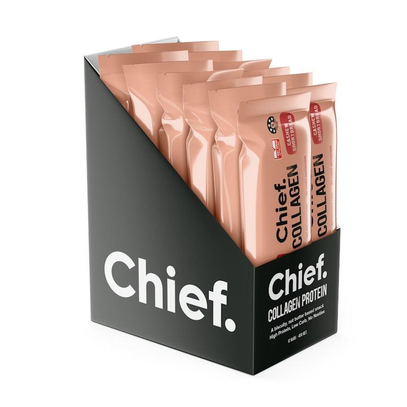 Load image into Gallery viewer, Chief Collagen Protein Bar - Cashew Shortbread 12 Pack
