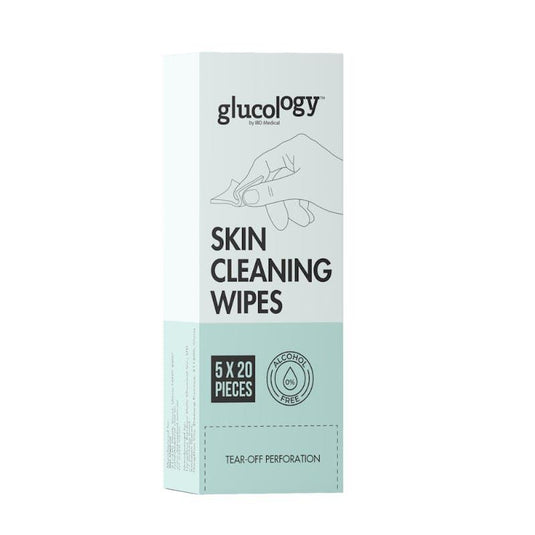 Glucology Alcohol Free Finger Cleaning Wipes 5 Packs of 20 Wipes