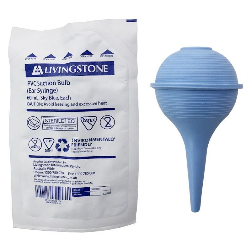 Load image into Gallery viewer, Livingstone Ear Syringe Suction Bulb Nasal Aspirator PVC Latex Free Sky Blue Sterile 60ml
