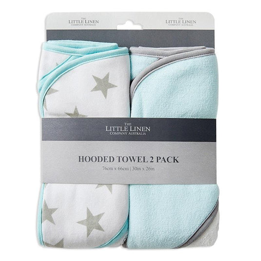The Little Linen Company Hooded Towel 2pk Starlight Mint