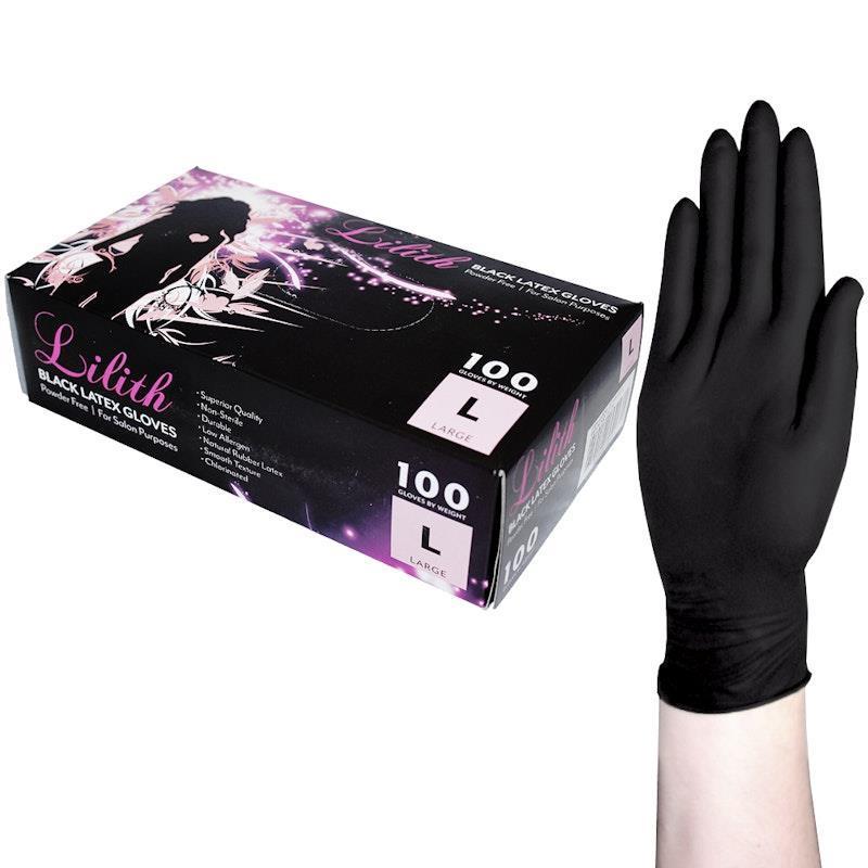 Load image into Gallery viewer, Lilith Salon Latex Gloves Powder Free Black Large 100 Pieces/Box
