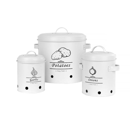 Clevinger 3 pcs Galvanised Iron Fruit Vegetable Storage Tins Bundle