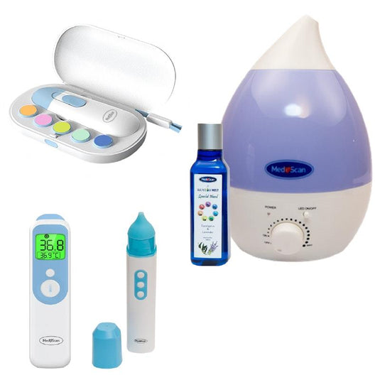 MedeScan Rainbow Mist Humidifer + Special Blend + I'il Booger Buster + l'il Nail Buffer +Multifunction Bundle