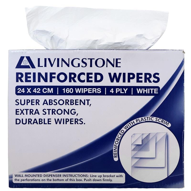 Load image into Gallery viewer, Livingstone Reinforced Pop-Up Wipers  4-Ply 24 x 42cm White 160 Pieces/Box
