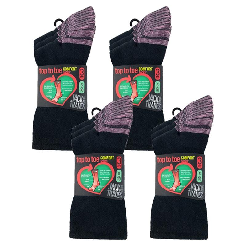 Load image into Gallery viewer, Jack of All Trades 12 Pairs of Women's Top to Toe Comfort Socks - Black Size 5-10

