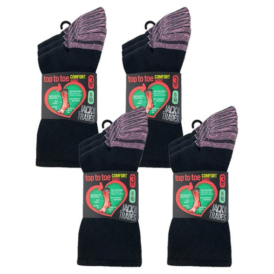 Jack of All Trades 12 Pairs of Women's Top to Toe Comfort Socks - Black Size 5-10