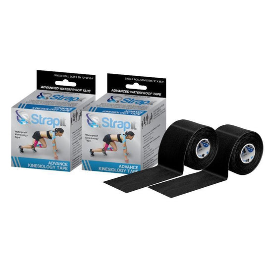 Strapit Advance Waterproof Kinesiology Tape 5cm x 5M - Black 2 Pack