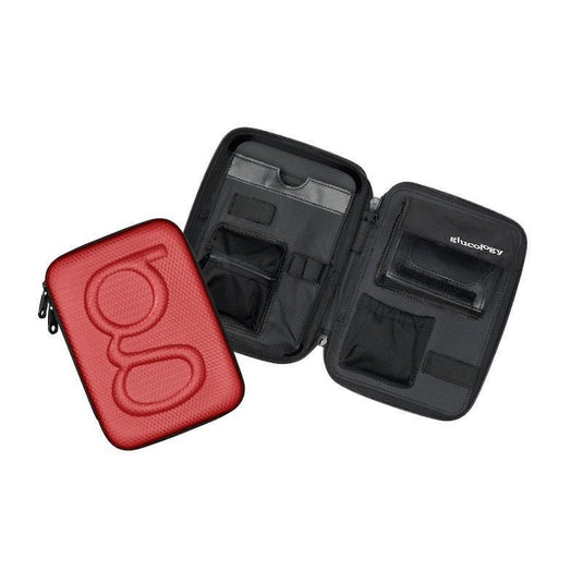 Glucology Travel Case Plus with Extra Storage for Blood Glucose Monitors Red