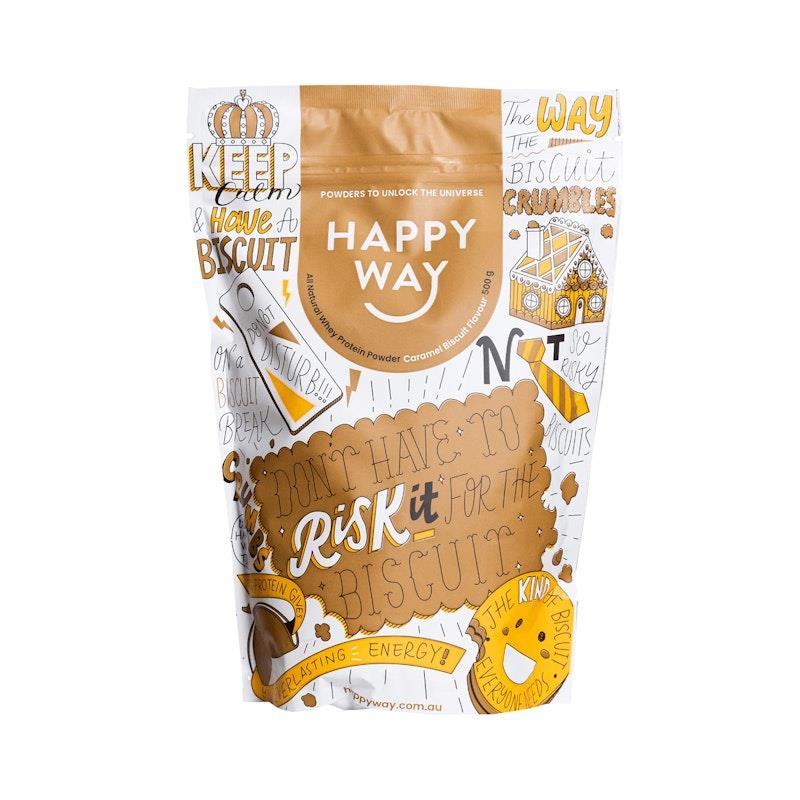 Load image into Gallery viewer, Happy Way Caramel Biscuit Whey Protein Powder 500g
