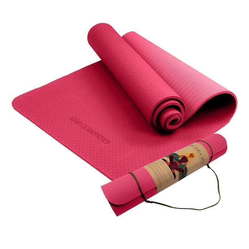 Load image into Gallery viewer, Powertrain TPE Yoga Pilates Exercise Mat 6mm Rose Pink
