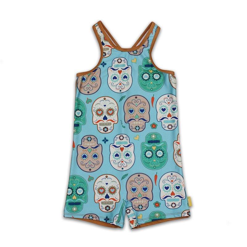 Load image into Gallery viewer, tyoub Kids Racer Back Kneesuit Zootie Skulls Calaveras | Terracotta 0year
