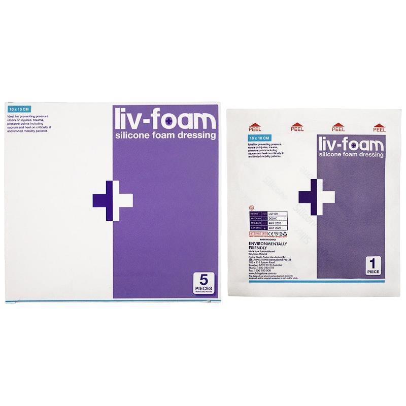 Load image into Gallery viewer, Livingstone Liv-Foam Silicone Foam Dressing with Adhesive Border Self Adherent 10 x 10cm 5 Pieces/Box
