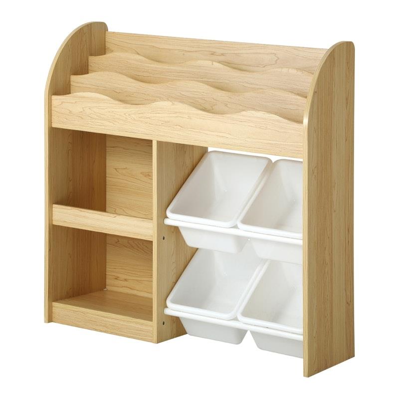Load image into Gallery viewer, Oikiture Kids Bookshelf 4 Bins Toy Box Storage Organiser Display Shelf Natural &amp; White

