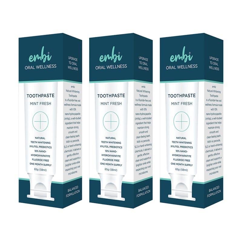 Load image into Gallery viewer, embi Oral Wellness Natural Whitening Toothpaste - 10% Nano-Hydroxyapatite 3Pack
