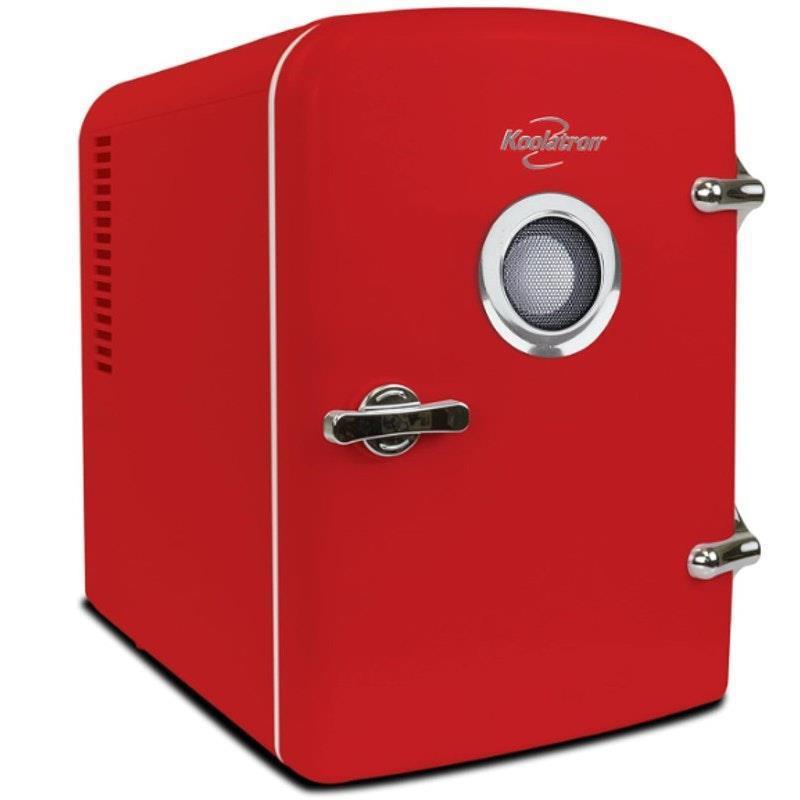 Load image into Gallery viewer, Koolatron Portable Retro Mini Fridge with Bluetooth Speaker Red 4 Litre
