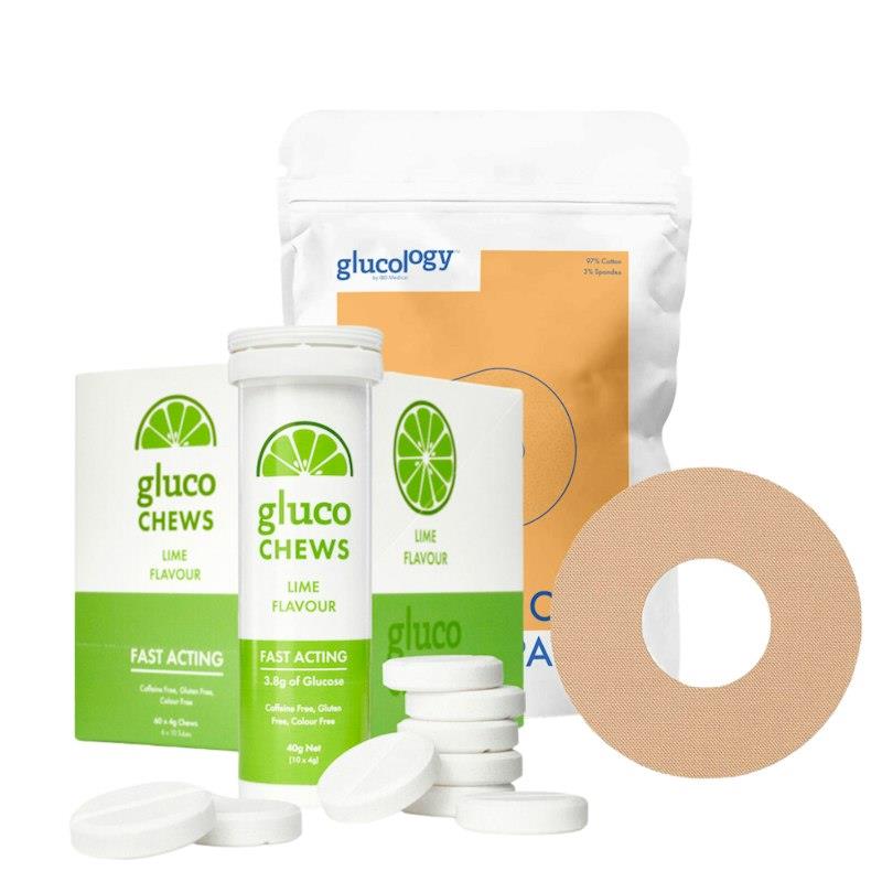 Load image into Gallery viewer, Glucology 25 Pack CGM Patches + 12 Tubes of Glucochews 25 Pack CGM Patches for Freestyle Libre (Beige) + 12 Tubes of Glucochews (Lime)

